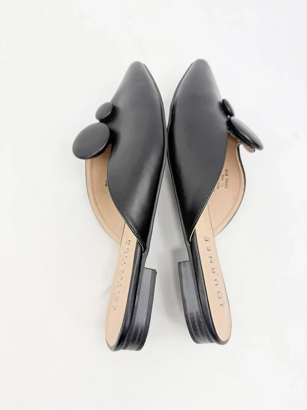 Journee Collection MALLORIE Black Vegan Leather Button Pointed Toe Slide Shoe
